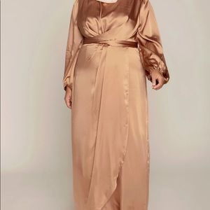 JULIANNA SATIN WRAP WAIST MAXI DRESS - CARAMEL